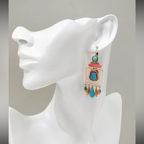 1pair Enamel Colored Drop Earrings, Random Bead Color - Picture 3 of 5
